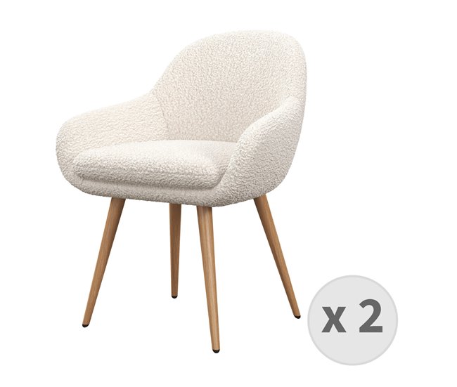 Conforama Silla en tejido rizo Crudo y metal madera (x2)
