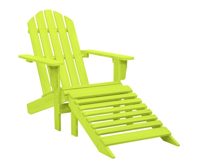 Conforama Silla Jardin Adirondack Con Otomana Madera Maciza Abeto Verde