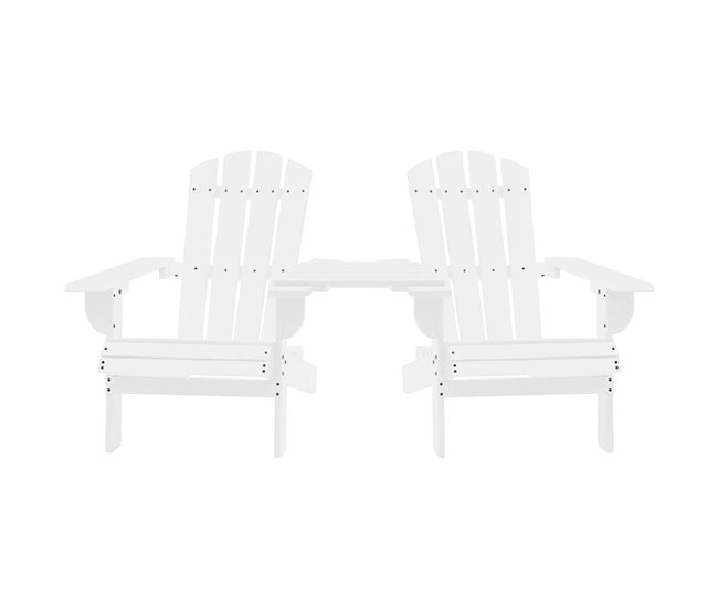 Conforama Silla jardin Adirondack y mesita madera maciza de abeto blanca