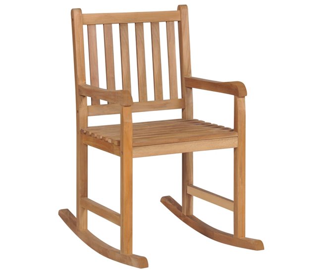 Conforama Silla Mecedora De Madera Maciza De Teca Con Cojin Azul