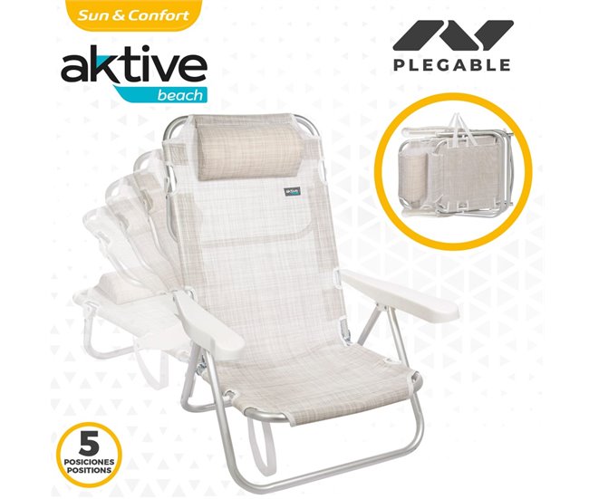 Conforama Silla Plegable Multiposición Aluminio Beige Aktive