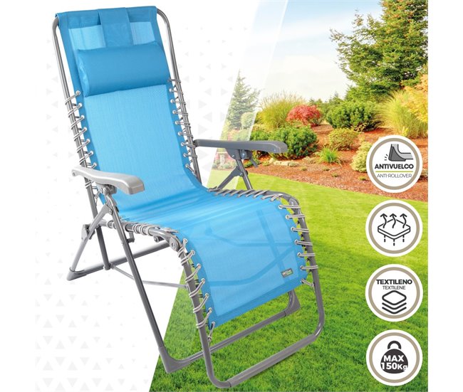 Conforama Silla Tumbona Plegable Jardín Gravedad Cero Azul C/cojín Aktive