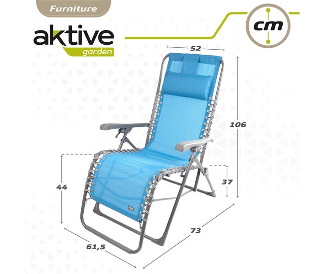 Conforama Silla Tumbona Plegable Jardín Gravedad Cero Azul C/cojín Aktive