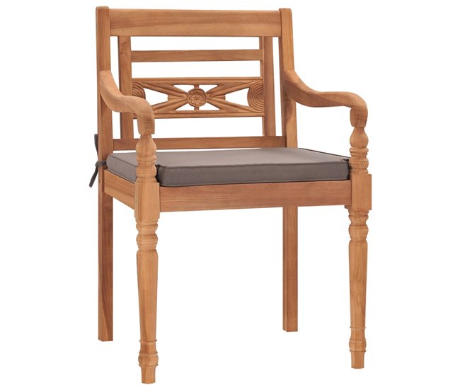 Conforama Sillas Batavia 2 Unidades Madera Maciza Teca Con Cojines Gris Oscuro