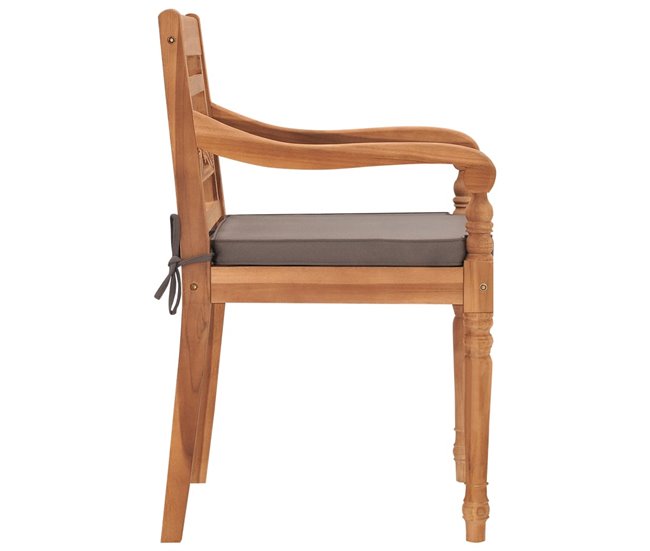 Conforama Sillas Batavia 2 Unidades Madera Maciza Teca Con Cojines Gris Oscuro