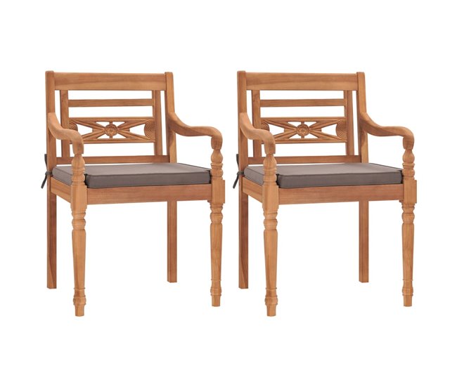 Conforama Sillas Batavia 2 unidades madera maciza teca con cojines gris oscuro