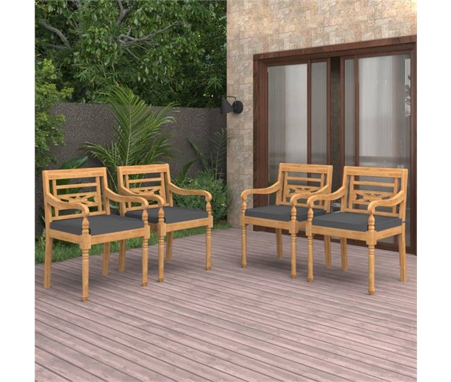 Conforama Sillas Batavia Con Cojines 4 Unidades Madera Maciza De Teca