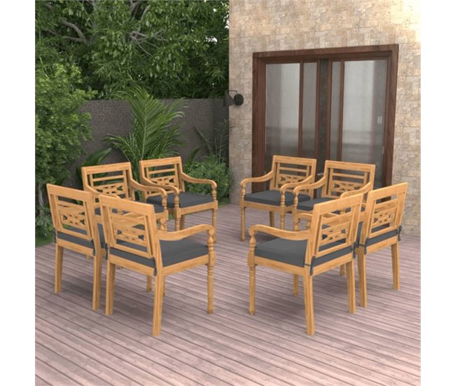 Conforama Sillas Batavia Con Cojines 8 Unidades Madera Maciza De Teca