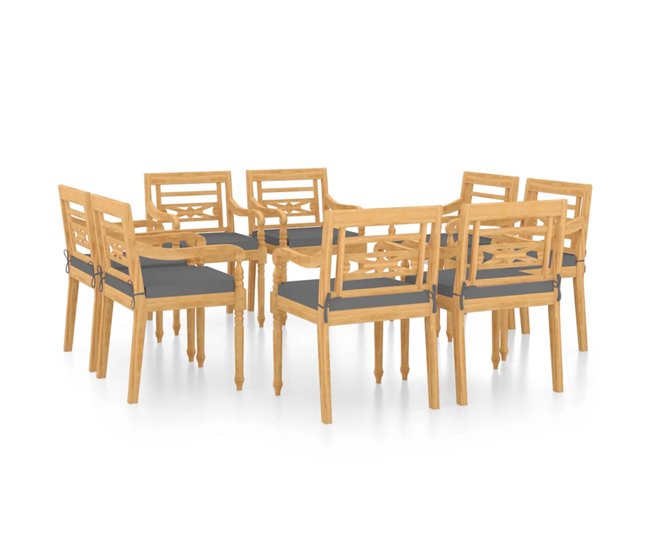 Conforama Sillas Batavia con cojines 8 unidades madera maciza de teca