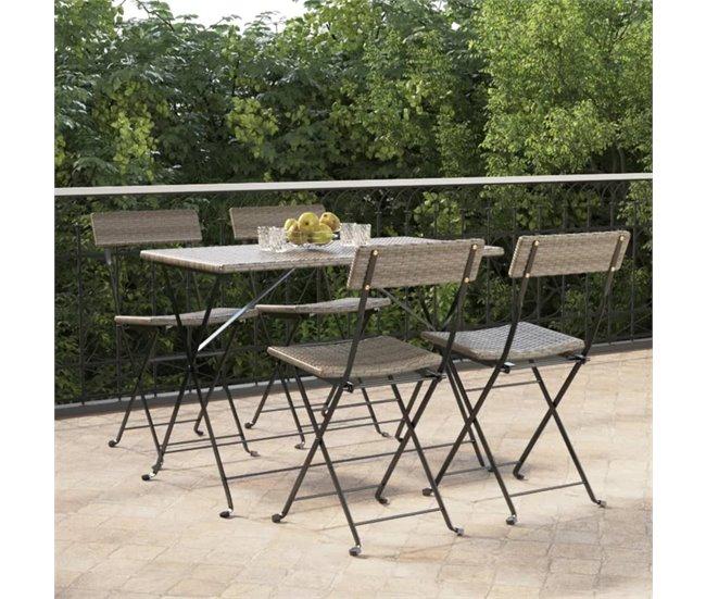 Conforama Sillas Cafeteria Plegables 4 Unidades Acero Y Ratán Sintético Gris