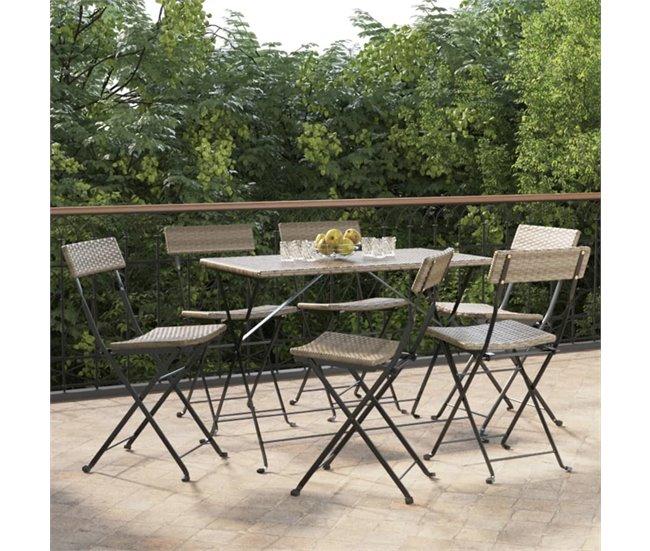 Conforama Sillas Cafeteria Plegables 6 Unidades Acero Y Ratán Sintético Gris