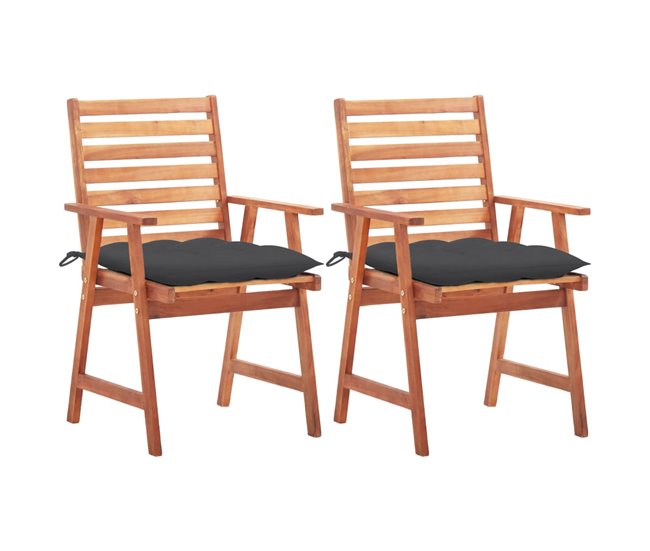 Conforama Sillas comedor de jardin 2 unidades madera maciza acacia y cojines