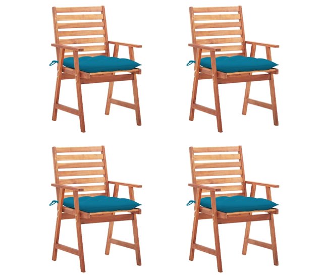 Conforama Sillas comedor de jardin y cojines 4 unidades madera maciza acacia