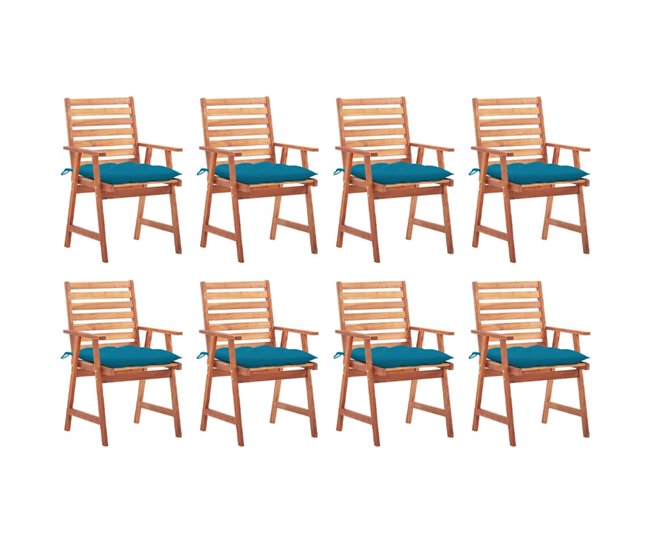 Conforama Sillas comedor de jardin y cojines 8 unidades madera maciza acacia