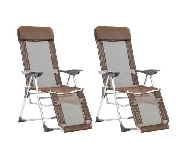 Conforama Sillas de camping plegables reposapiés 2 unidades textilene marrón