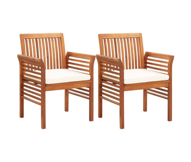 Conforama Sillas de comedor jardin 2 unidades con cojines madera maciza acacia