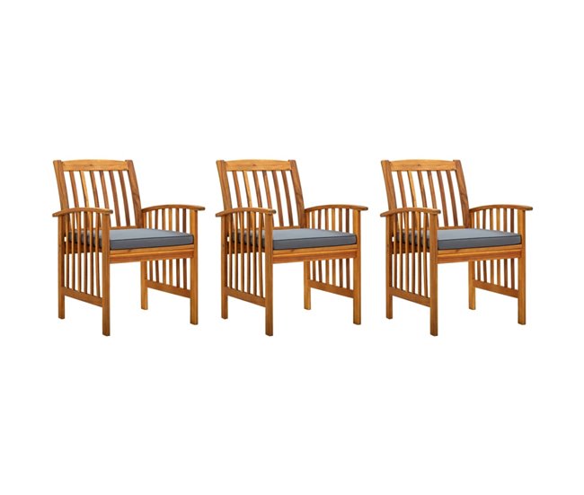 Conforama Sillas de comedor jardin 3 unidades con cojines madera maciza acacia