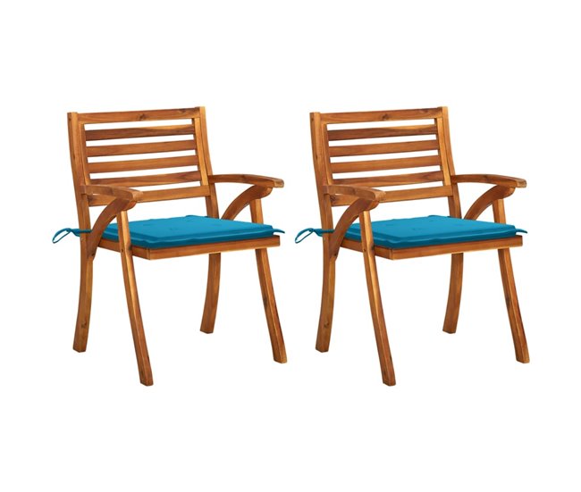 Conforama Sillas de comedor jardin con cojines 2 unidades madera maciza acacia