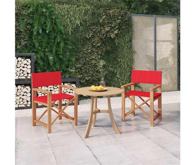 Conforama Sillas De Director 2 Unidades Madera Maciza De Teca Rojo