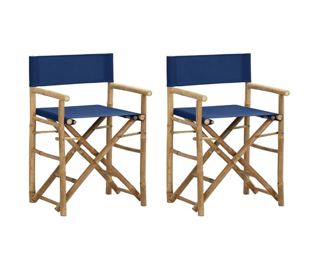 Conforama Sillas de director plegables 2 piezas bambú y tela azul