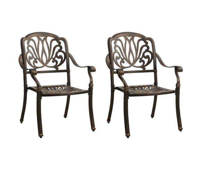 Conforama Sillas de jardin 2 unidades aluminio fundido bronce