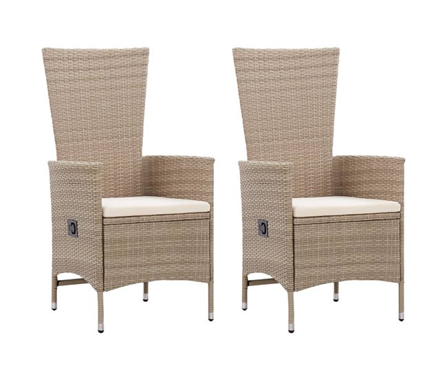 Conforama Sillas de jardin 2 unidades con cojines ratán sintético beige