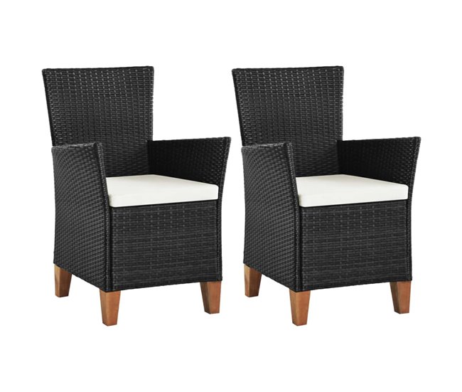 Conforama Sillas de jardin 2 unidades con cojines ratán sintético negro