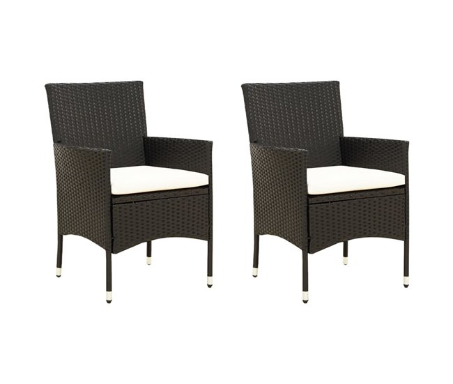 Conforama Sillas de jardin 2 unidades con cojines ratán sintético negro