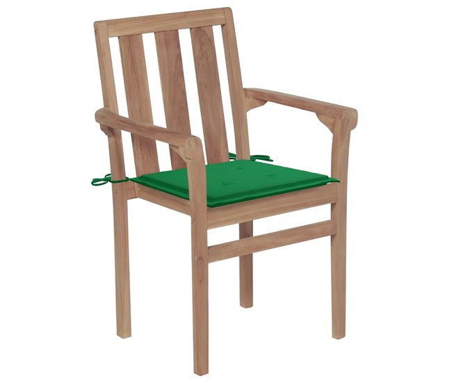 Conforama Sillas De Jardin 2 Unidades Con Cojines Verde Madera De Teca