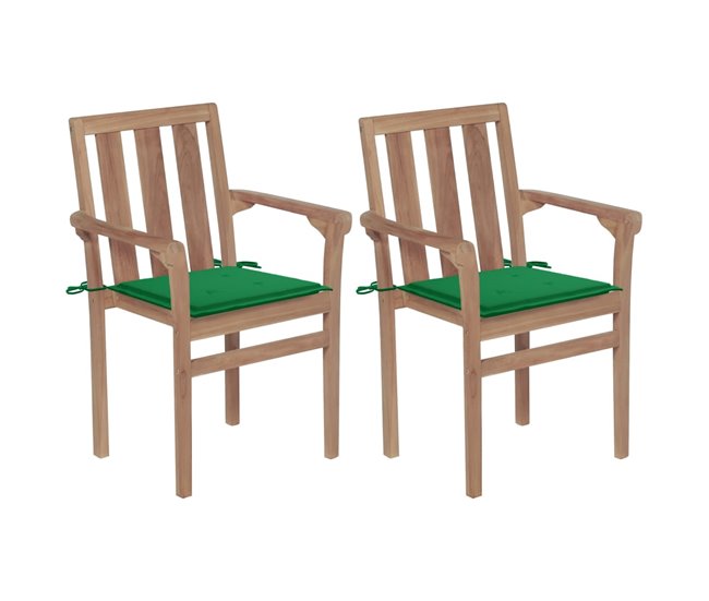 Conforama Sillas de jardin 2 unidades con cojines verde madera de teca