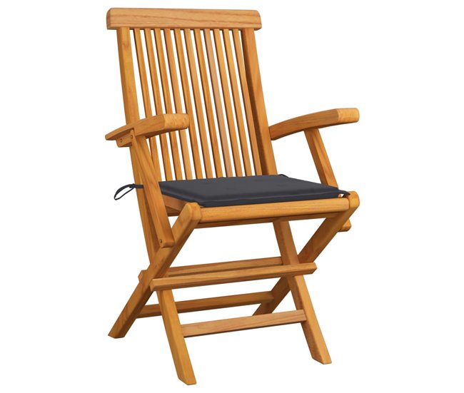 Conforama Sillas De Jardin 2 Unidades Madera Teca Con Cojines Gris Antracita