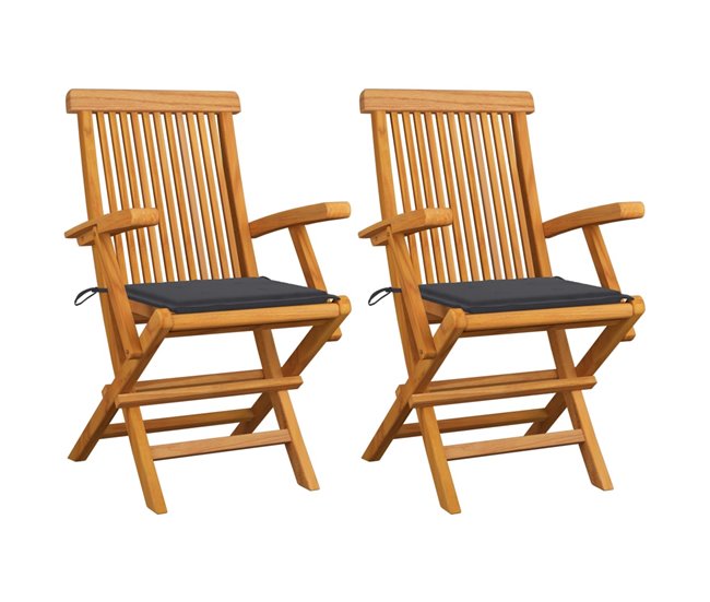 Conforama Sillas De Jardin 2 Unidades Madera Teca Con Cojines Gris Antracita