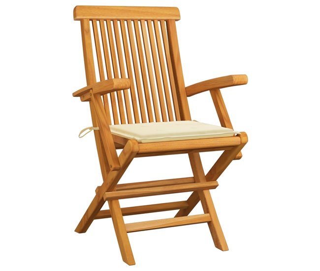 Conforama Sillas De Jardin 3 Unidades Madera Teca Con Cojines Color Crema