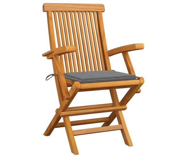 Conforama Sillas De Jardin 8 Unidades Madera Maciza De Teca Con Cojines Grises