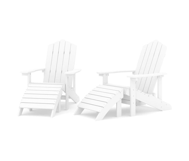 Conforama Sillas de jardin Adirondack 2 unidades con reposapiés HDPE blanco