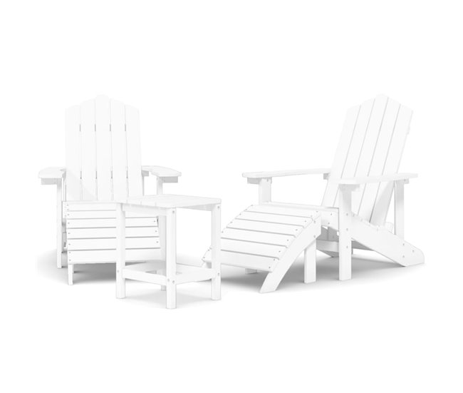 Conforama Sillas de jardin Adirondack con reposapiés y mesa HDPE blanco