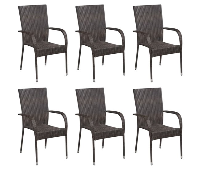 Conforama Sillas de jardin apilables 6 unidades ratán sintético marrón