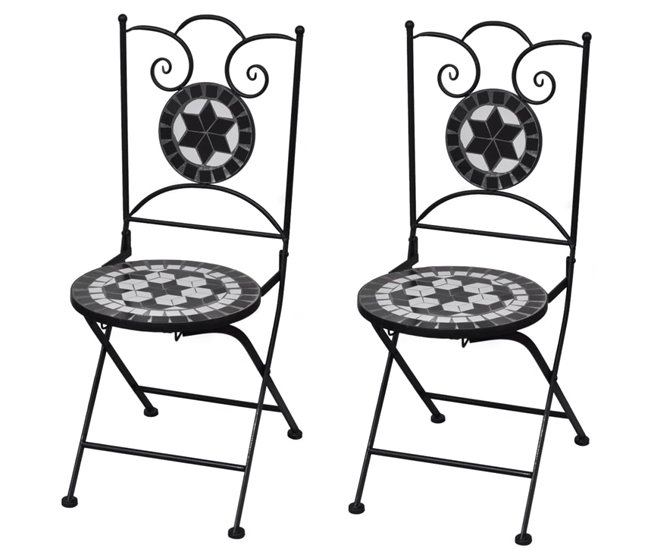 Conforama Sillas de jardin bistró plegables 2 unidades cerámica negro y blanco