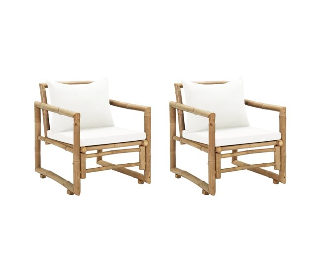 Conforama Sillas de jardin con cojines 2 unidades bambú