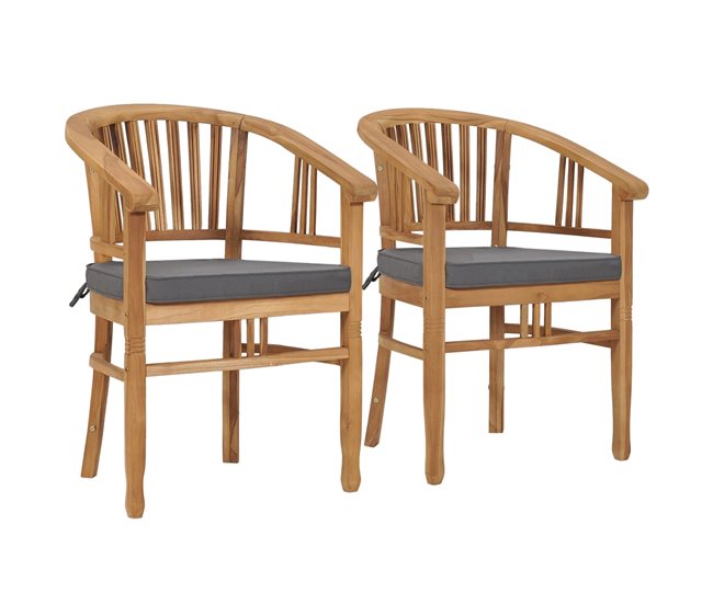 Conforama Sillas de jardin con cojines 2 unidades madera maciza de teca