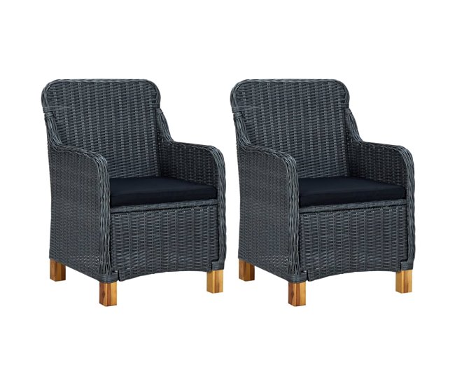 Conforama Sillas de jardin con cojines 2 unidades ratán sintético gris oscuro