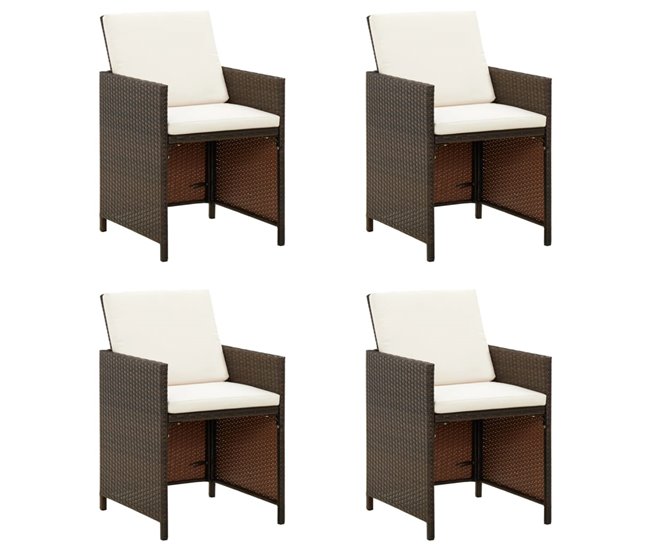 Conforama Sillas de jardin con cojines 4 unidades ratán sintético marrón