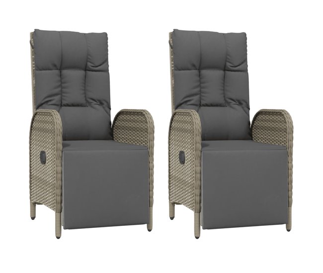 Conforama Sillas de jardin reclinables con cojines 2 unidades ratán PE gris