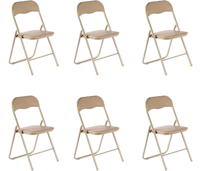 Conforama Sillas Plegables Metal Acolchada Piel Sintética (Taupe - Pack de 6 Unidades)
