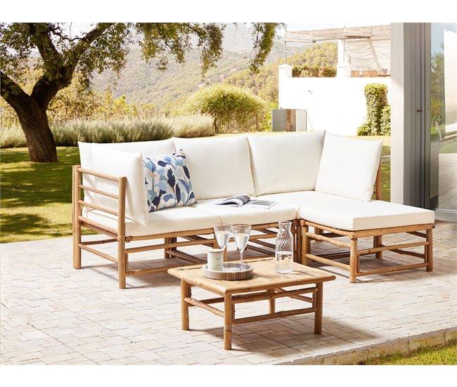 Conforama Sillón Esquinero De Jardín De Bambú Blanco Crema CERRETO