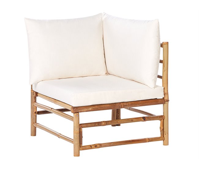 Conforama Sillón esquinero de jardín de bambú blanco crema CERRETO