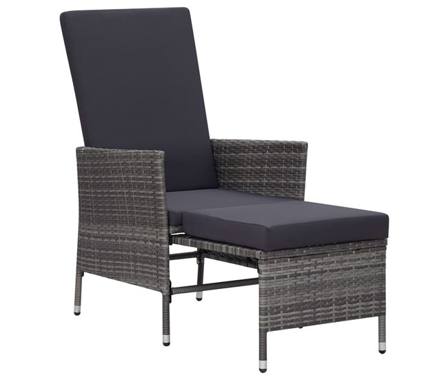 Conforama Sillón reclinable de jardin con cojines ratán sintético gris