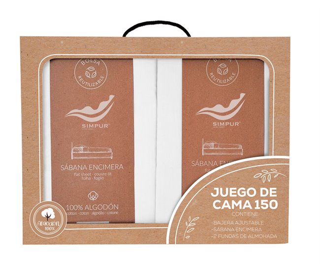 Conforama Simpur Juego de Sabanas 90x200 blanco Natura 4 Piezas de algodon 100% sabana bajera ajustable encimera y 2 fundas de almohoada