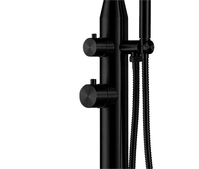 Conforama Sined Stintino Estructura De La Ducha Al Aire Libre Y Grifos En Acero Inoxidable AISI 316L Marino. Negro Mate Ducha Con Entrada De Agua Caliente Y Fría Con Desviador Para Cabezal De Ducha Giratorio Lavapies Y Teleduch