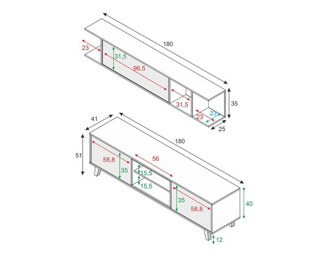 Conforama Sistema De Pared Darcole Mueble De Salón Con Soporte Para TV Composición De Salón Con Mueble Alto 180x41h51 Cm Blanco Y Roble